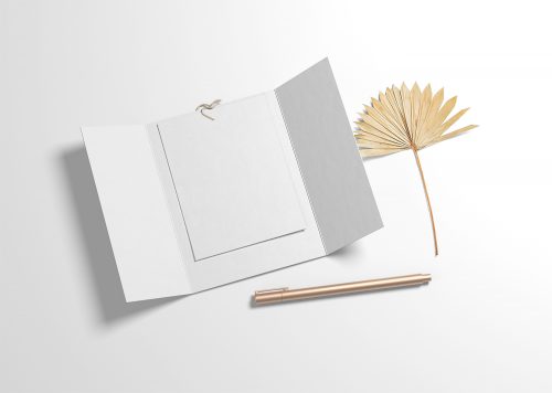 Gate Fold Envelope with Card Free Mockup