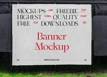 Paper Banner Large Format on Wall Free Mockup