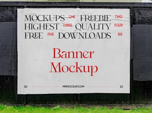 Paper Banner Large Format on Wall Free Mockup