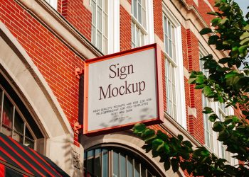 Sign on Brick Building Free Mockup