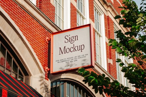 Sign on Brick Building Free Mockup