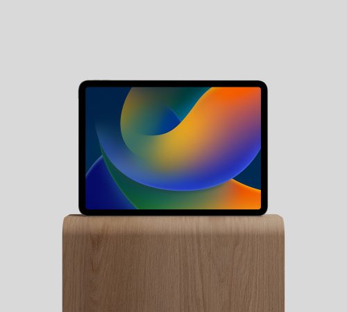 M2 iPad Pro on Wood Stand Free Mockup