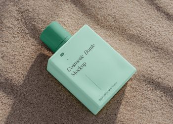 Square Bottle on Beach Free Mockup