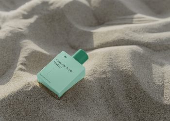 Square Bottle on Sand Free Mockup