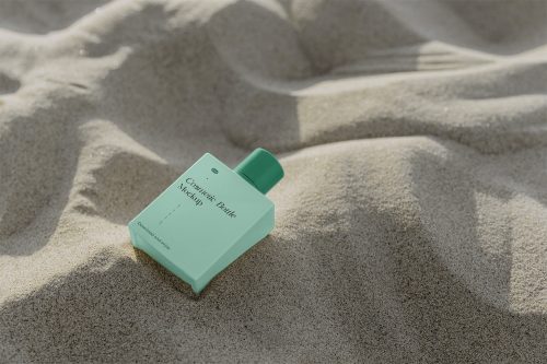 Square Bottle on Sand Free Mockup