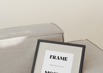Square Frame on Couch Free Mockup