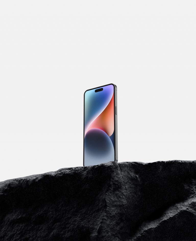 iPhone 14 Pro Max on Rock Free Mockup | Free Mockup World