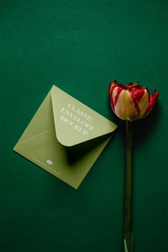 Envelope with Flower Free Mockup