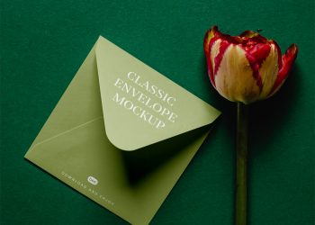 Envelope with Flower Free Mockup