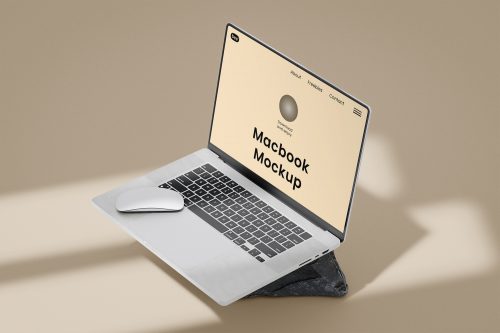 MacBook with Mouse Free Mockup