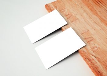 Business Cards with Wooden Board Free Mockup