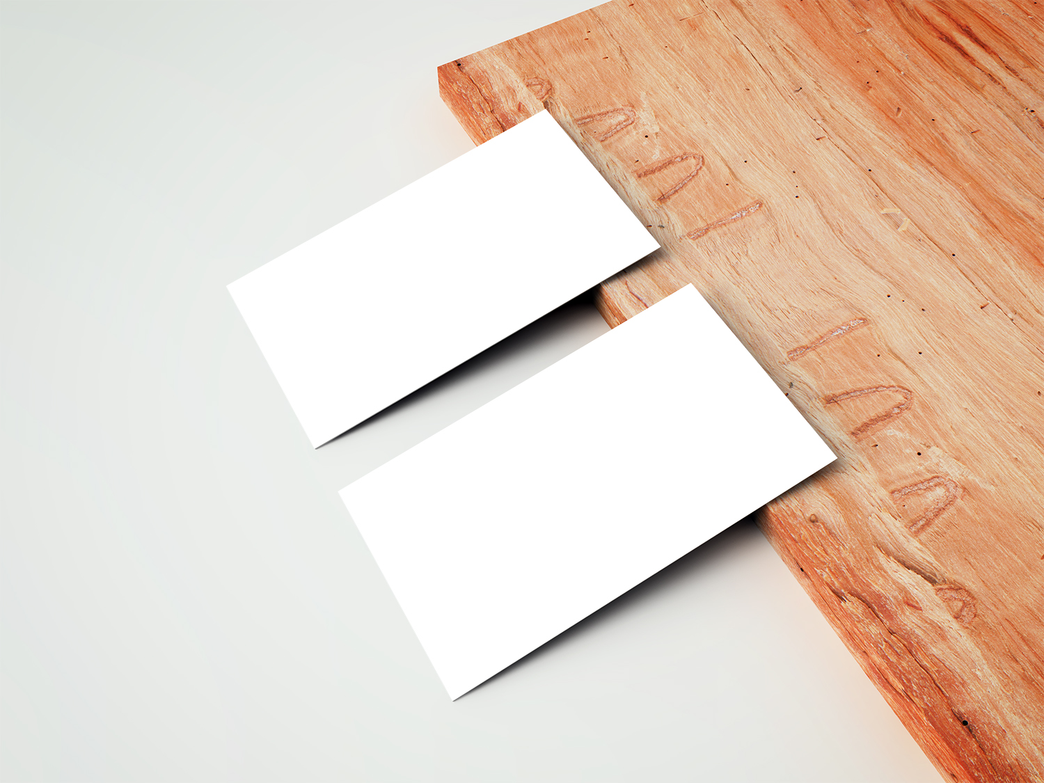 Business Cards with Wooden Board Free Mockup