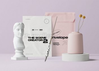 Envelope and Papers with Bust Free Mockup