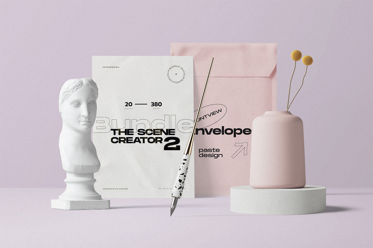 Envelope and Papers with Bust Free Mockup