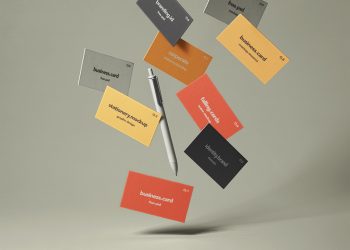 Falling Business Cards Mockup