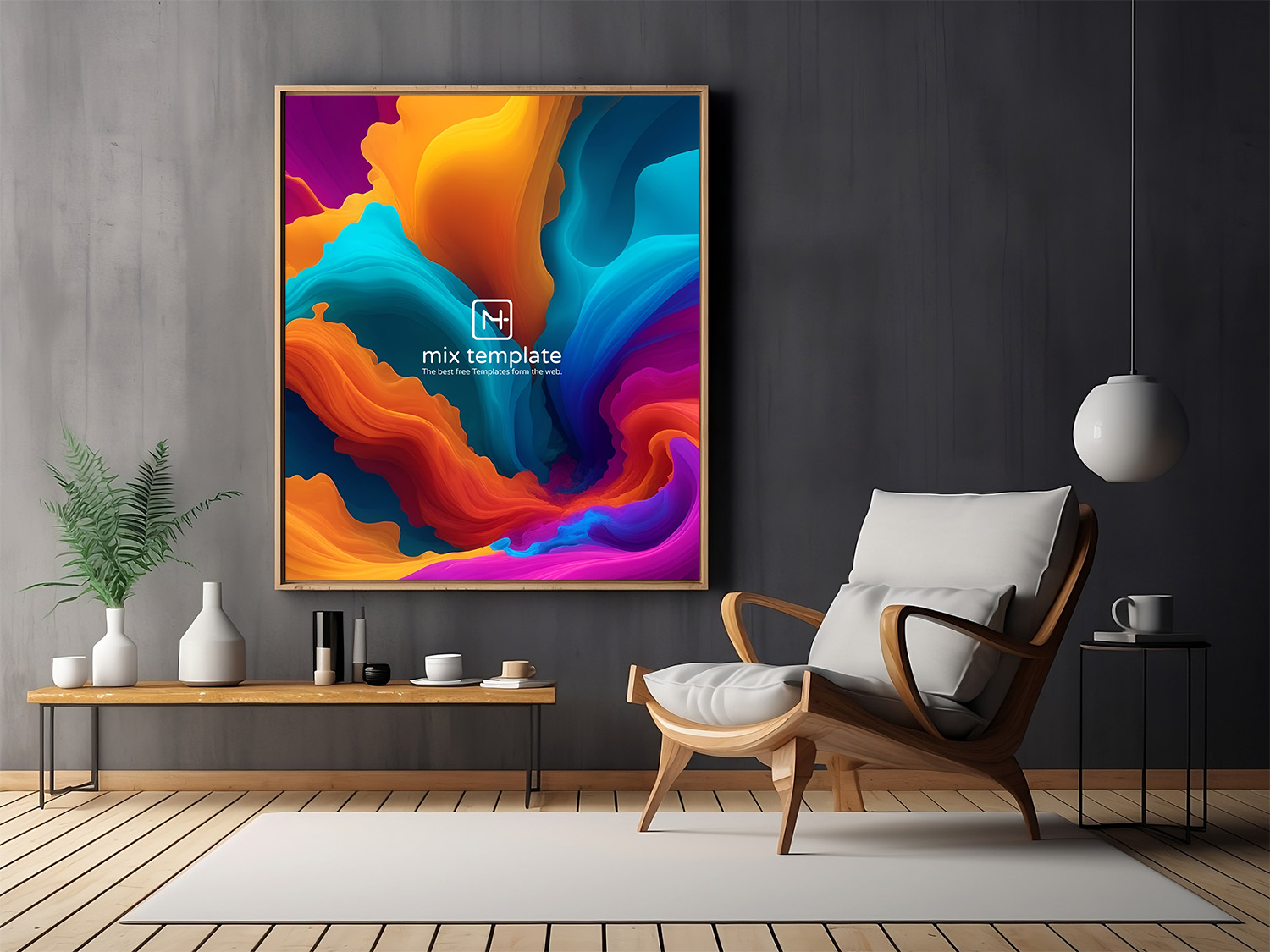 Interior Grey Wall Framed Poster Free Mockup