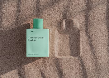 Lying Bottle on Sand Free Mockup