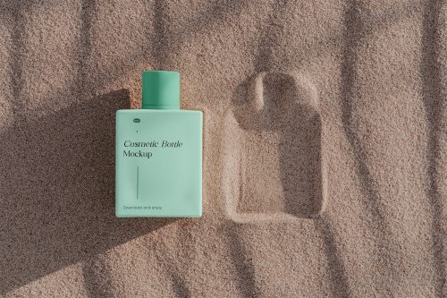 Lying Bottle on Sand Free Mockup