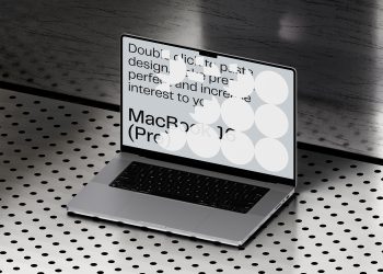 Macbook 16 Pro on Metal Surface Free Mockup