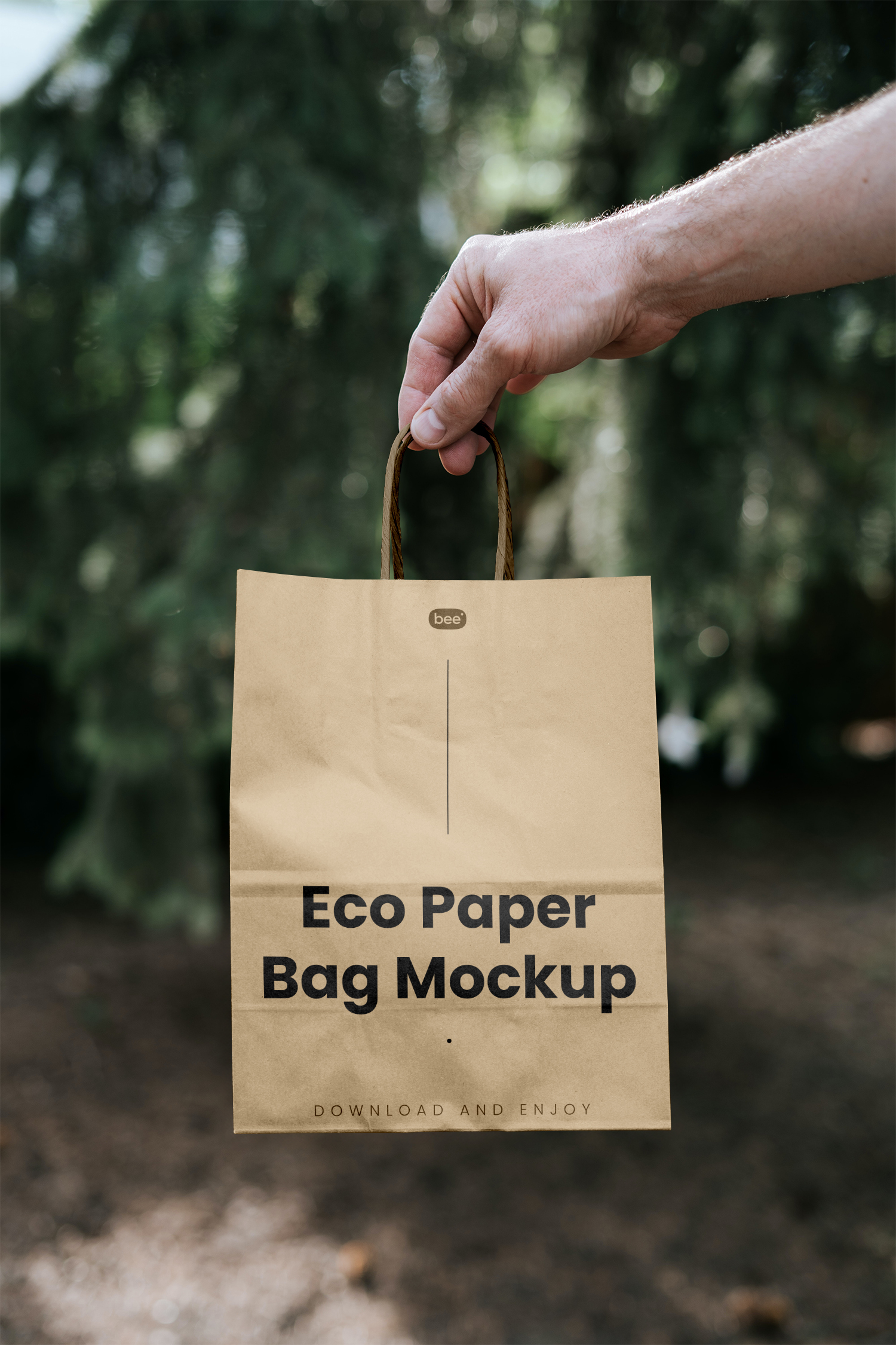Paper Bag with Hand Free Mockup