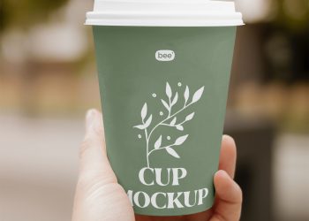 Paper Cup in Hand Free Mockup