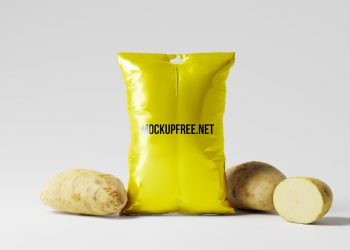 Potato Chips Bag Mockup with Potatoes in Background Free Mockups