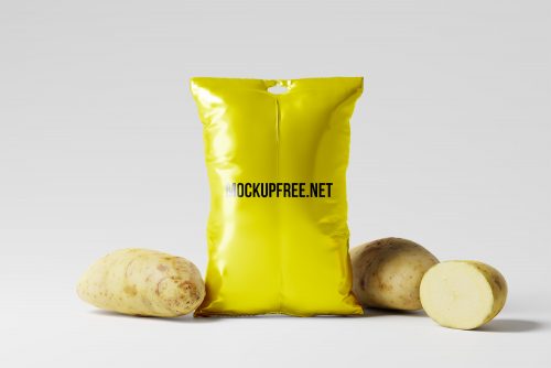 Potato Chips Bag Mockup with Potatoes in Background Free Mockups