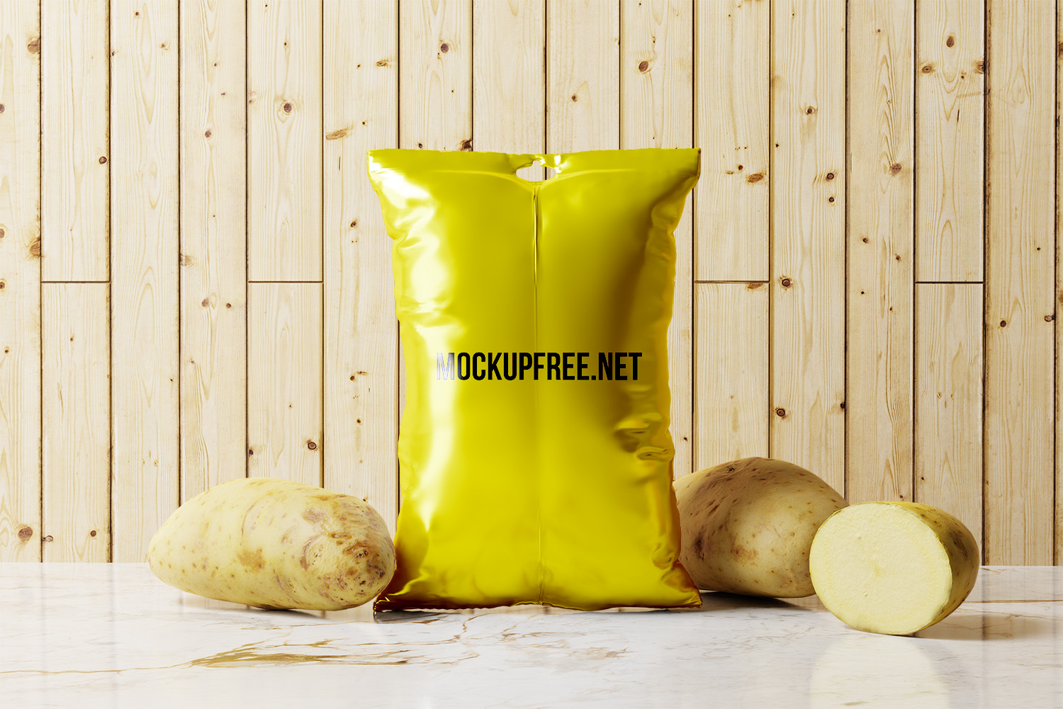 Potato Chips Bag Mockup with Potatoes in Background Free Mockups