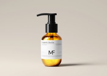 Small Amber Glass Cosmetic Pump Bottle Free Mockups