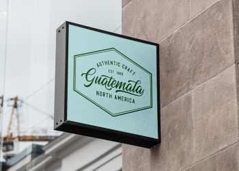 Square Sign on Wall Free Mockup