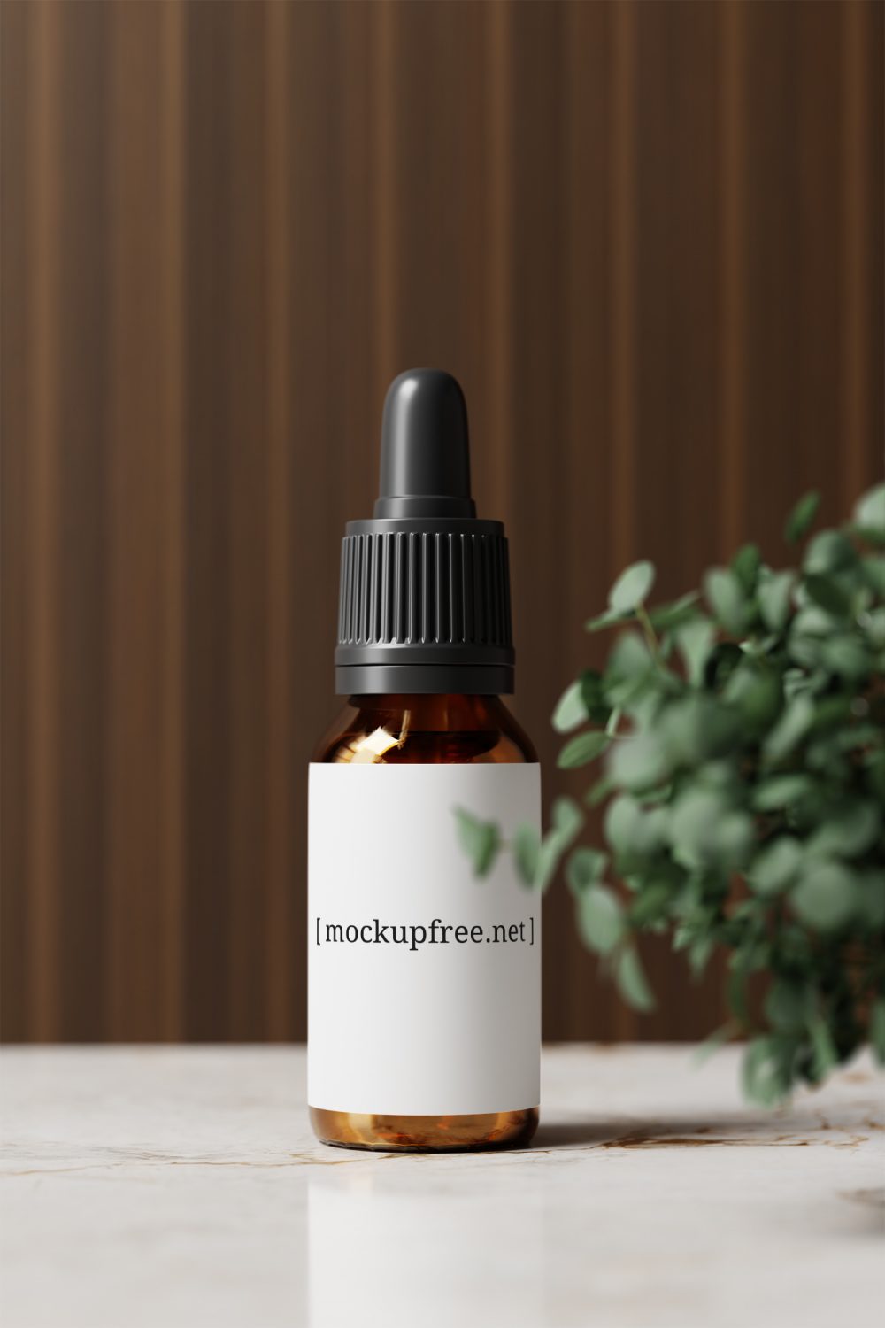 Amber Glass Dropper Bottle with Eucalyptus Plant Free Mockup