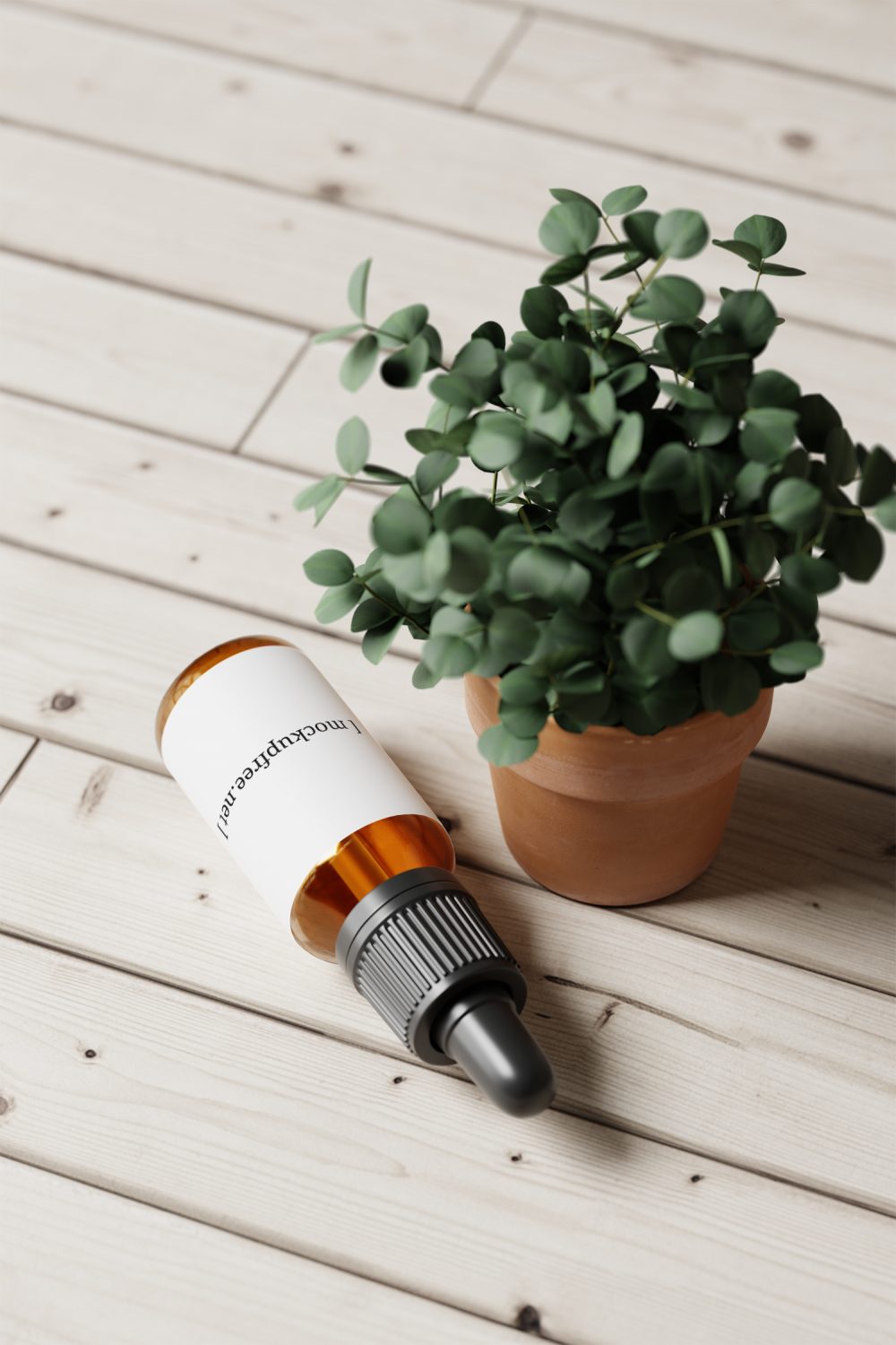 Amber Glass Dropper Bottle with Eucalyptus Plant Free Mockup