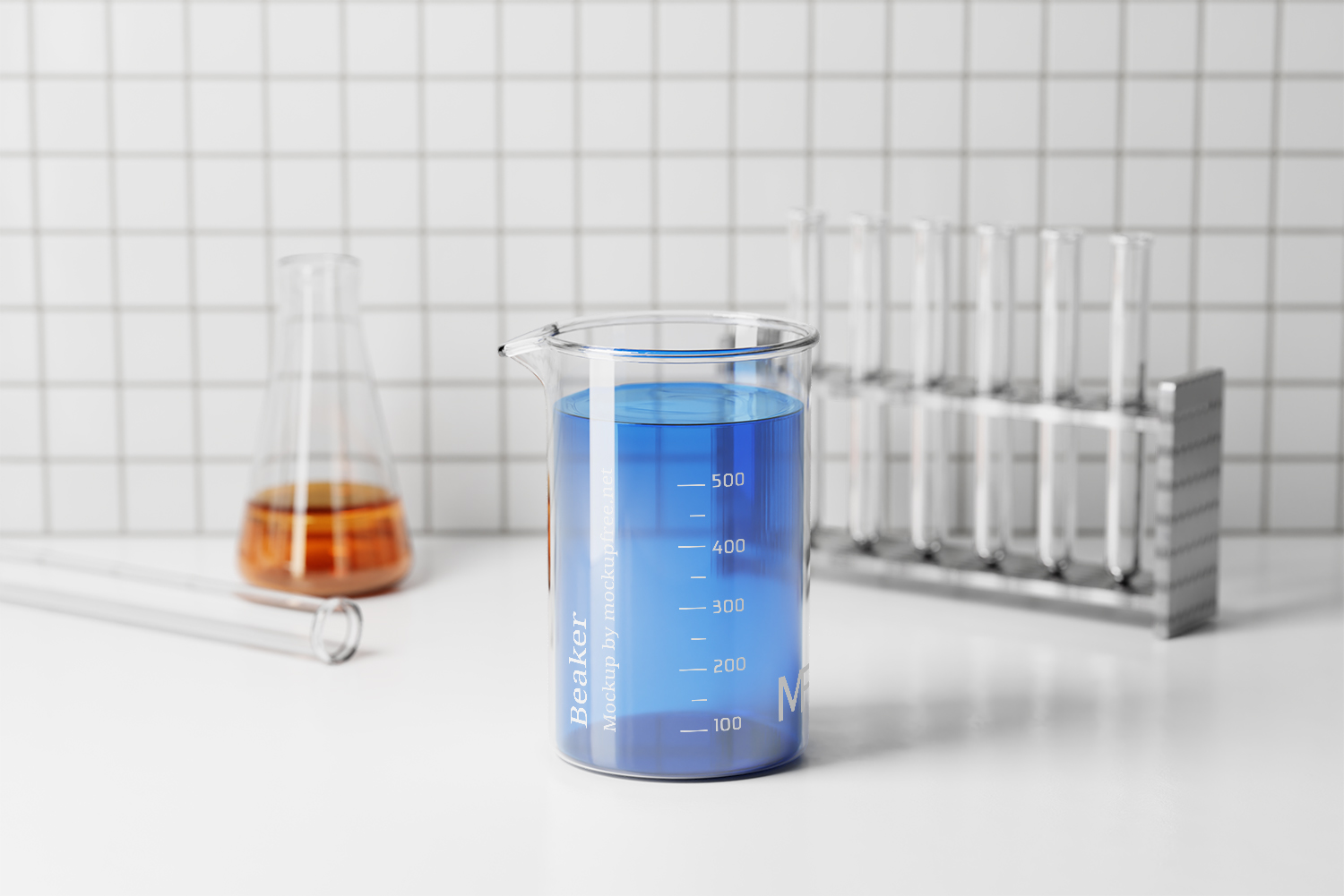 Beaker Free Mockups in a Laboratory Background