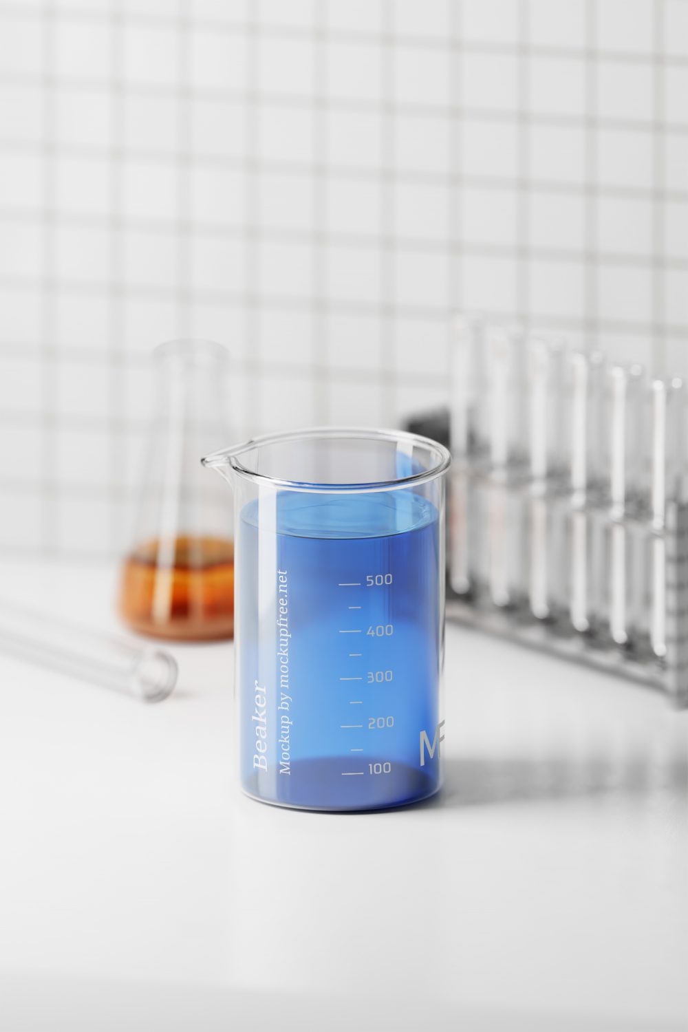 Beaker Free Mockups in a Laboratory Background