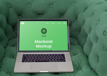 Big Laptop on Couch Free Mockup