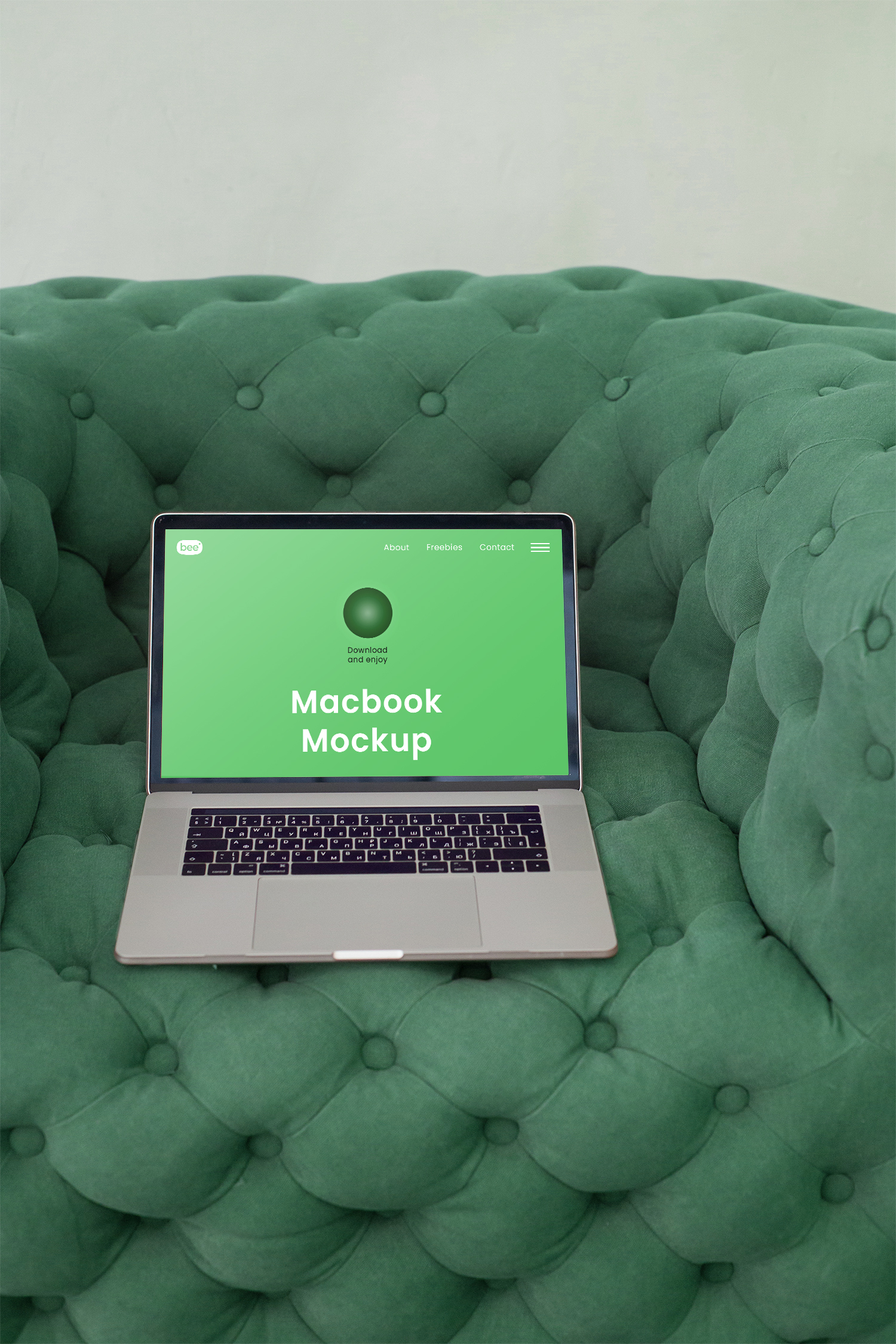 Big Laptop on Couch Free Mockup