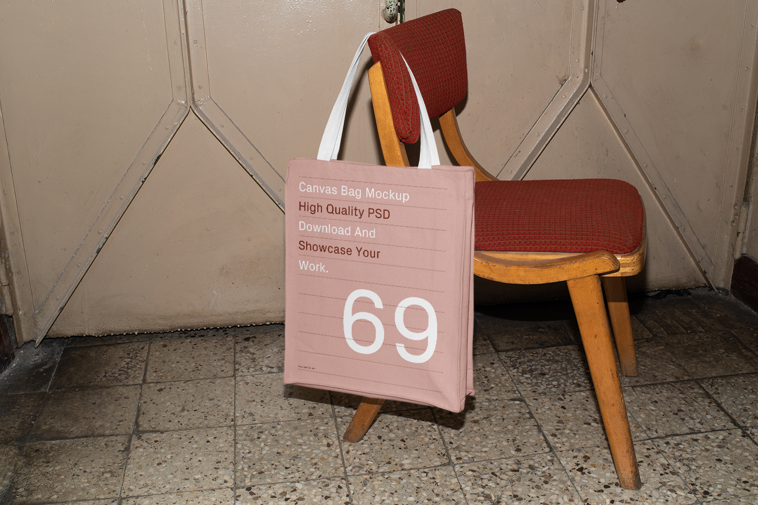 Canvas Bag Hanging on Chair Free Mockup