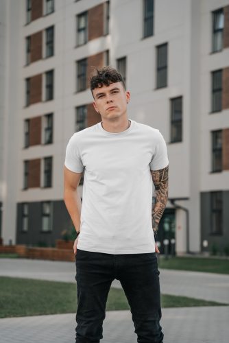 Man T-Shirt with Tattoo Free Mockup