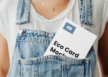Paper Card in Dungarees Free Mockup