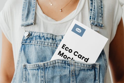 Paper Card in Dungarees Free Mockup