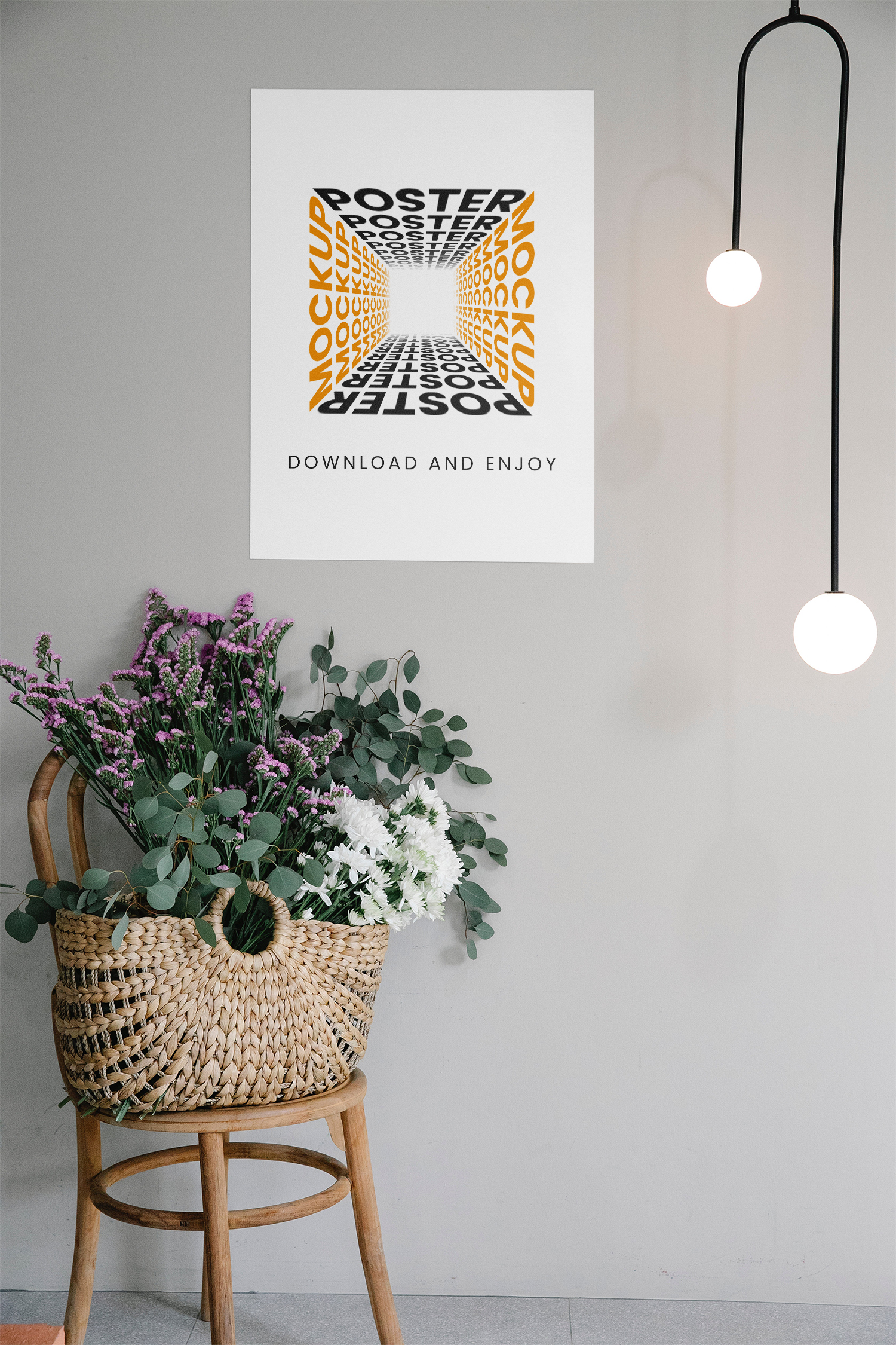 Poster with Bulbs Free Mockup