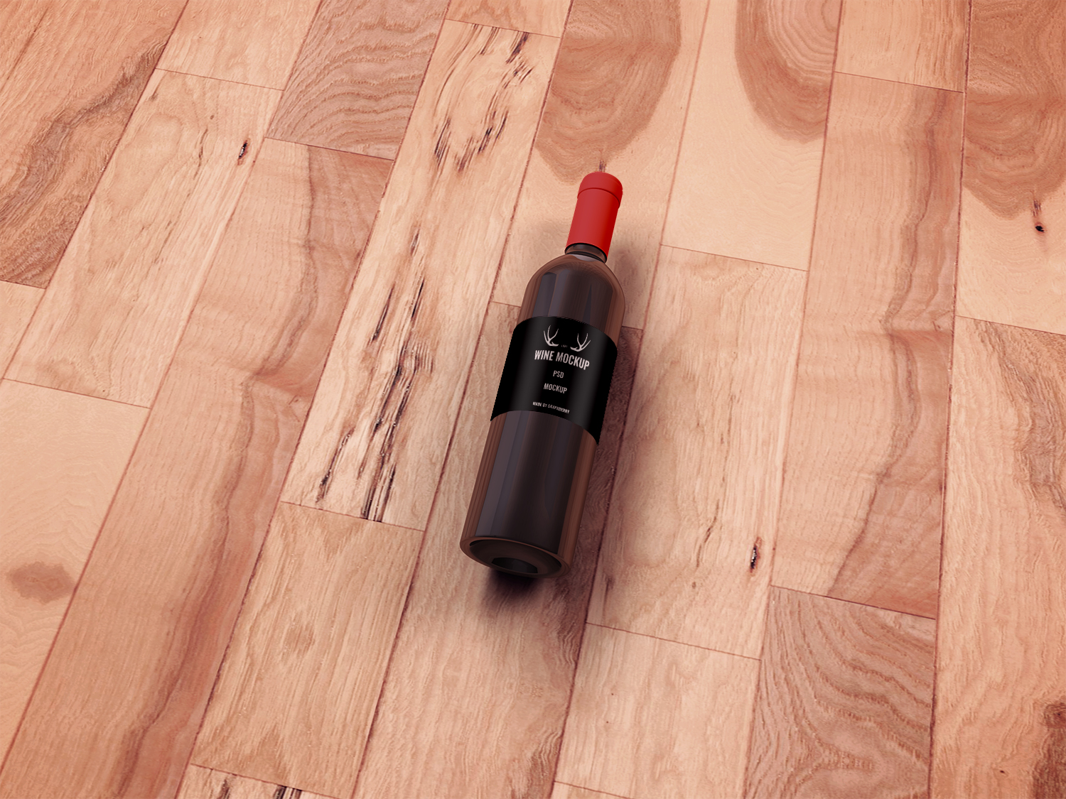 Wine Bottle on Wooden Floor Free Mockup