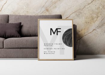 Wooden Frame Poster Free Mockups