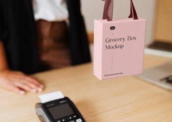 Grocery Box in Hand Free Mockup
