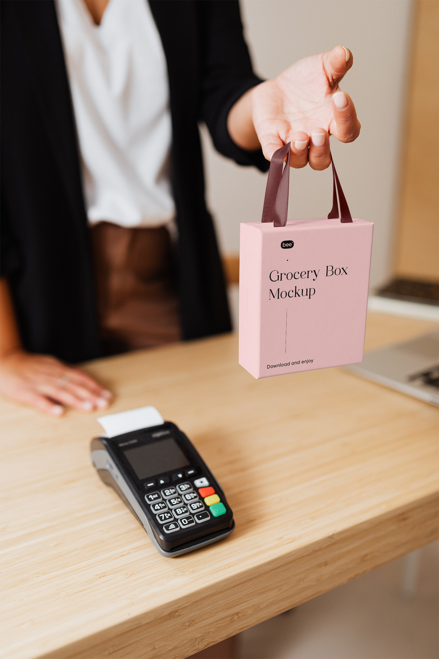 Grocery Box in Hand Free Mockup