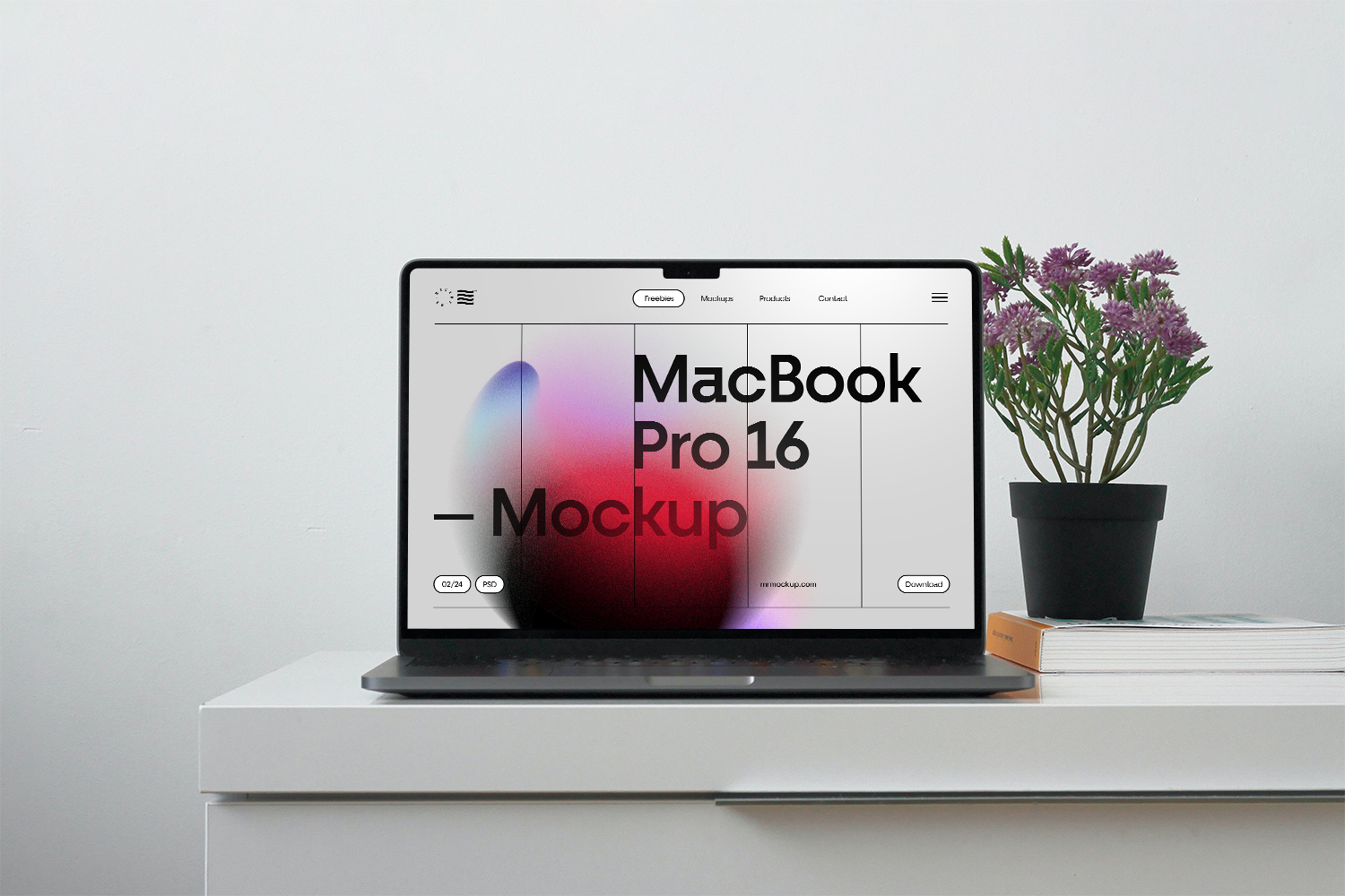 MacBook Pro On The Cabinet Free Mockup