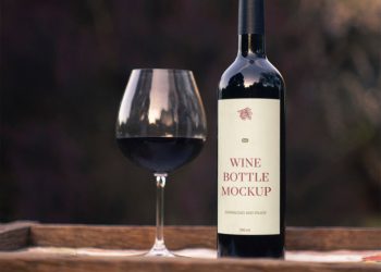 Wine Bottle with Glass Free Mockup