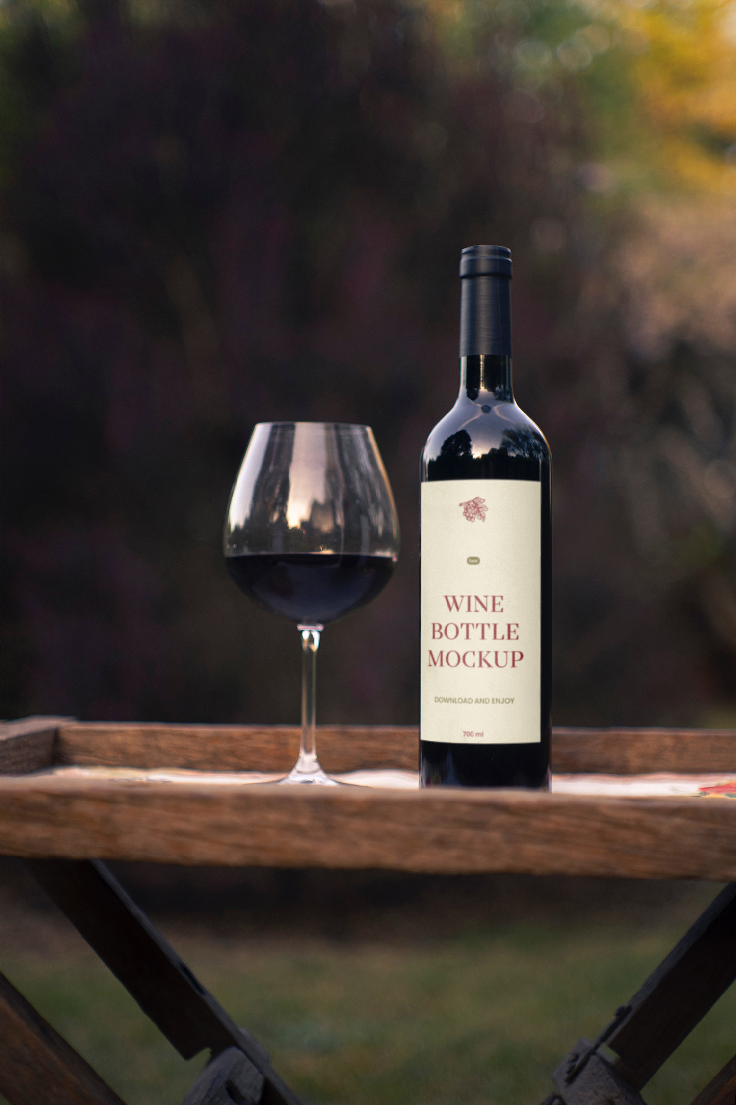 Wine Bottle with Glass Free Mockup