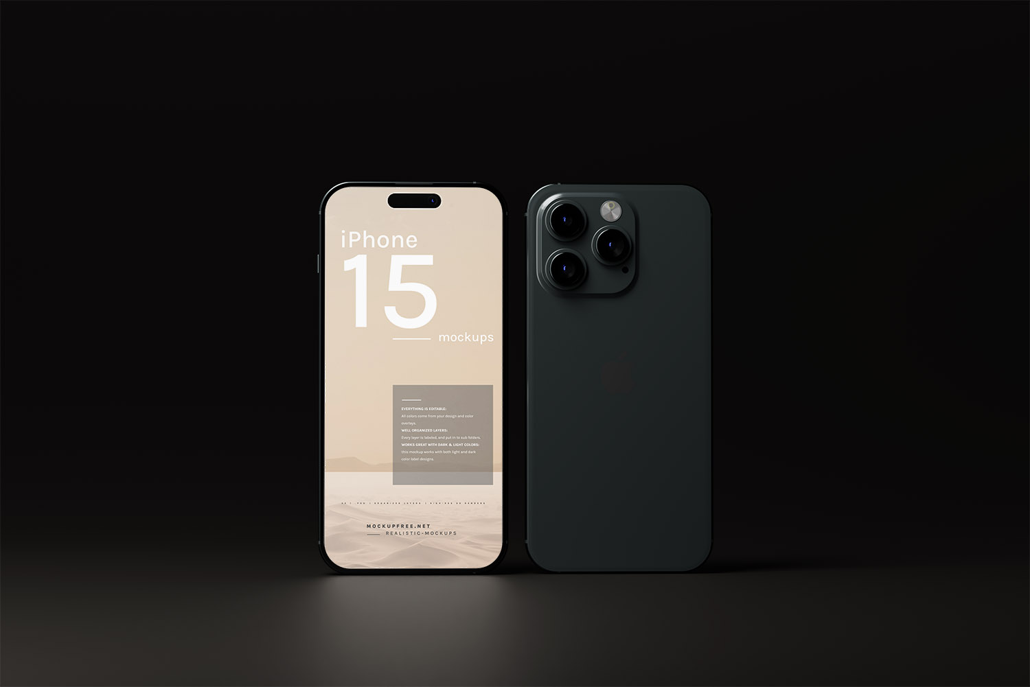 iPhone 15 Dark Background Free Mockups