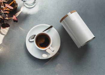 Coffee Tin Jar with Cup Free Mockup